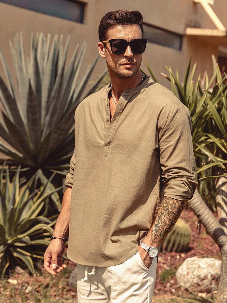 Como Cotton Linen Henley Shirt
